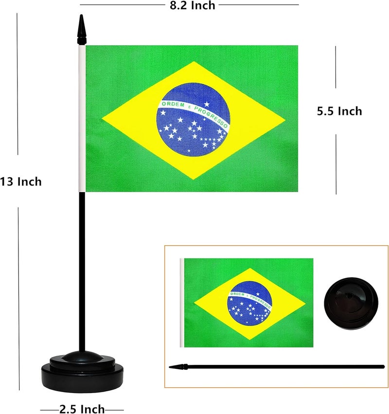 BCLin 12 Pack Brazil Desk Flags Set, Brazilian Small Mini Table Office Flags with 12" Solid Black Pole, 8.2 x 5.5 Inches, Home and Office Decoration, Festival Celebrations - Image 2
